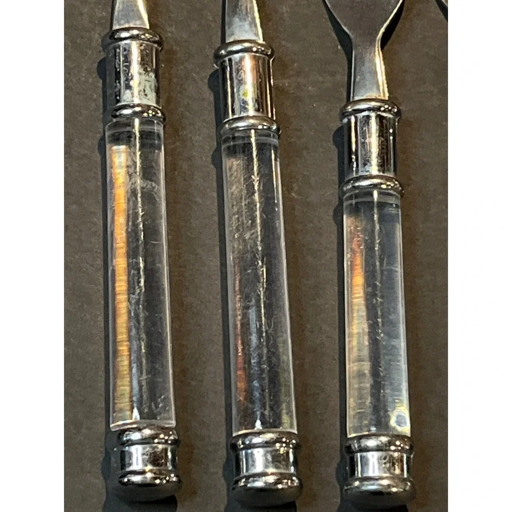 Set of 4 Stainless Steel Forks Clear Acrylic Handles Dinner Salad Silver Tone